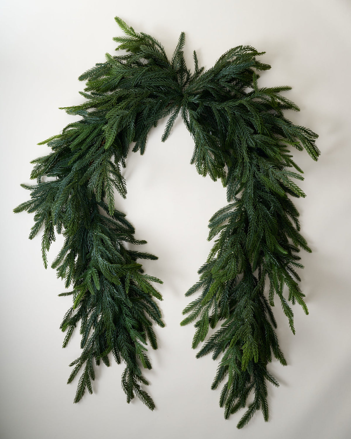 Mavelle Real Touch Norfolk Pine Pre-Lit Mantel Swag - 72" faux floral stem - Styled in Room